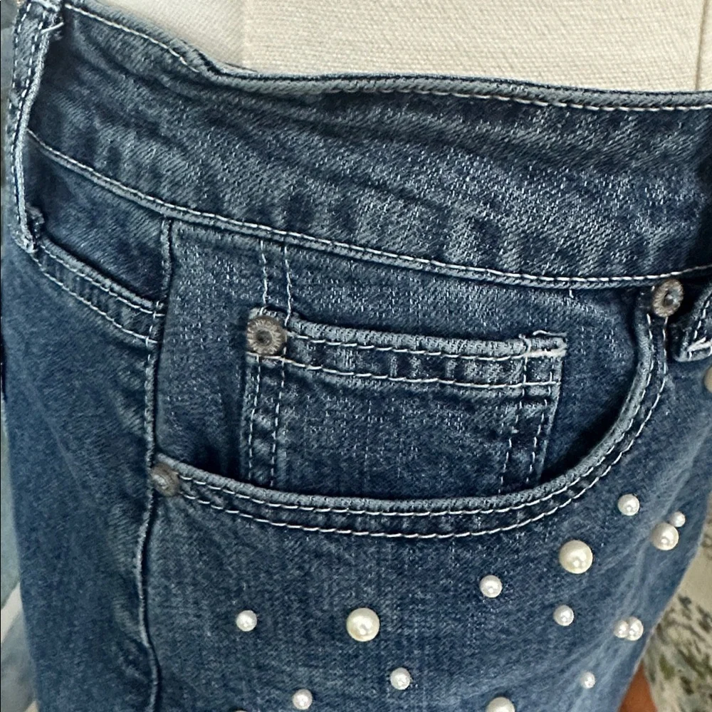10 Hydraulic Blue Pearl-Studded Denim/Jean Skirt - Picture 3 of 10